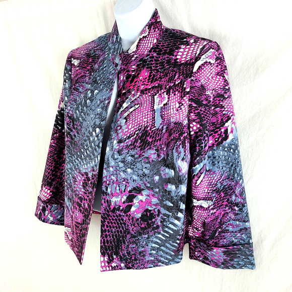Evan Picone Open Front Jacket Snake Print Purple 10P - Picture 2 of 11